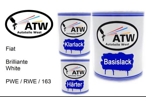 Fiat, Brilliante White, PWE / RWE / 163: 1L Lackdose + 1L Klarlack + 500ml Härter - Set, von ATW Autoteile West.